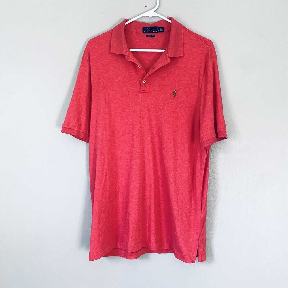 Polo Ralph Lauren Polo Shirt Mens Size Large Pink Melon Red Preppy Flesh Golf